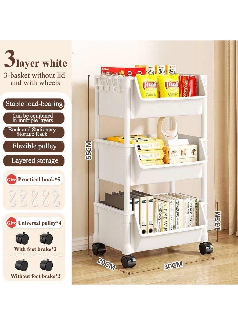 general Bookshelf children's three-layer storage cabinet with wheels wall storage rack - Image 1