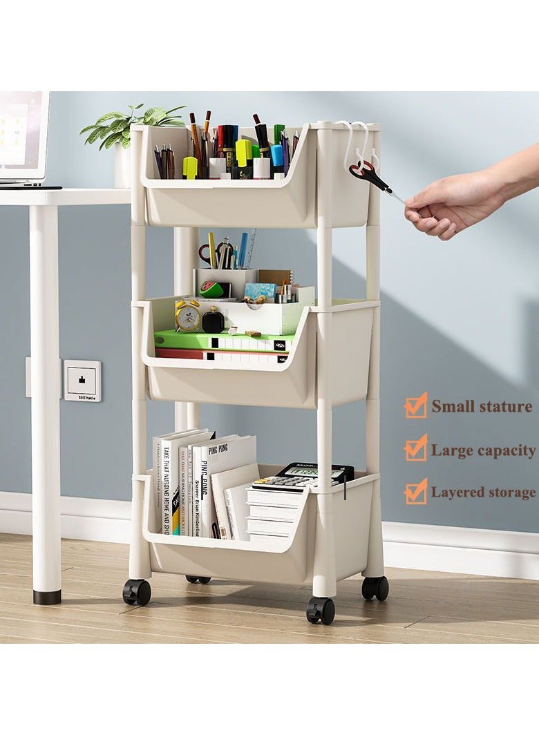 general Bookshelf children's three-layer storage cabinet with wheels wall storage rack - Image 2