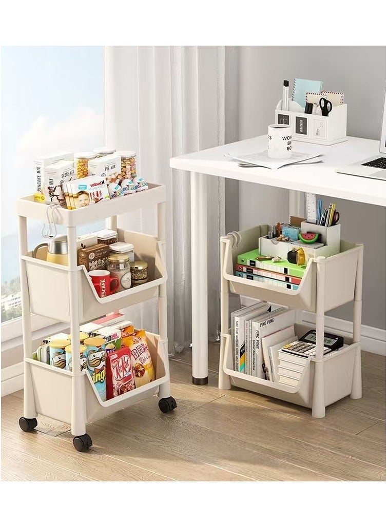 general Bookshelf children's three-layer storage cabinet with wheels wall storage rack - Image 3