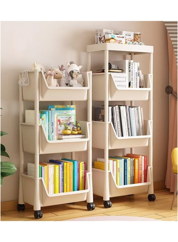 general Bookshelf children's three-layer storage cabinet with wheels wall storage rack - Image 4