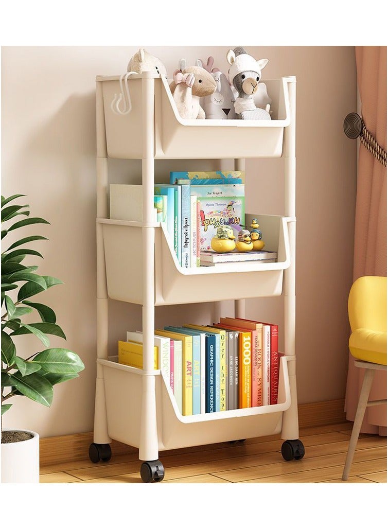 general Bookshelf children's three-layer storage cabinet with wheels wall storage rack - Image 5