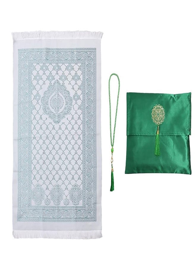 وهاواي Muslim Prayer Rug and Beads with Elegant Slub Fabric Bag, Thin Lightweight Polyester Prayer Mat, Ramadan Prayer Blanket, for Gifts, Ramadan, Prayer 70x110cm Army Green - Image 1