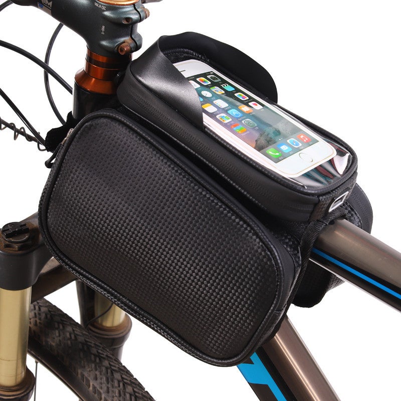 QJ Premium Waterproof PU Bike Handlebar Bag - Large Capacity Bicycle Front Storage Pouch with Secure 3-Strap System, Multi-Functional Cycling Accessory with Shoulder Strap for Mountain Road Commuter  Bikes - Image 1