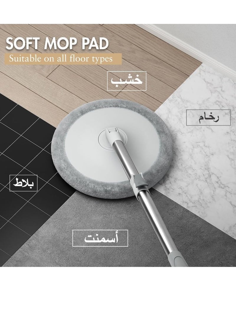 بي كير  مجموعة ممسحة مسطحة دوارة بزاوية 360 درجة مع دلو من جلوكلوز بنظام فصل ذاتي بين الماء المتسخ والنظيف مع وسادتين من المايكروفايبر ومقبض قابل للتمديد لتنظيف جميع انواع الارضيات - Image 5