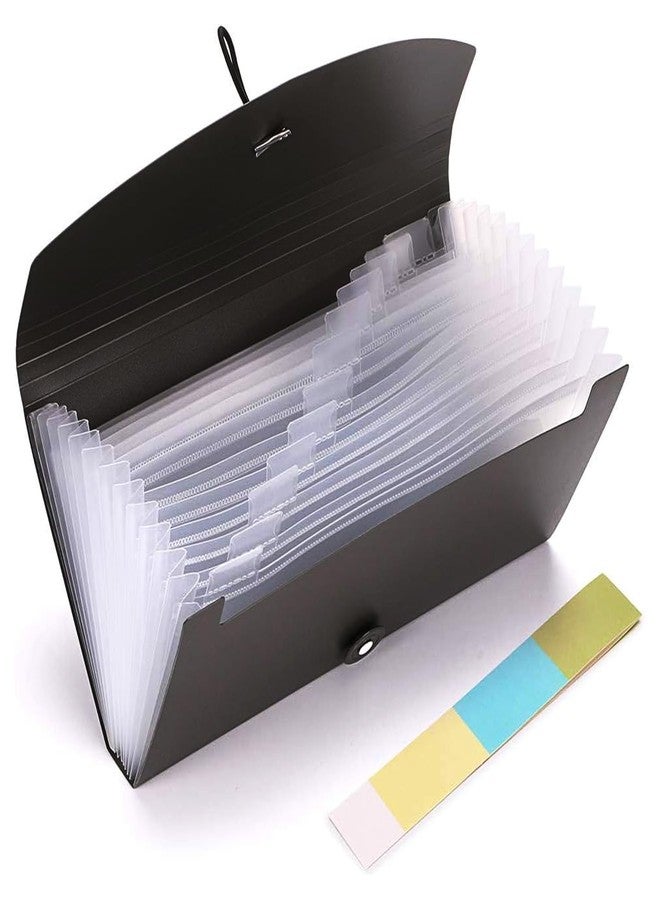 COI 13 Pockets Expanding Check Bill File Chequebook Folder-Hand-held Small Accordion File Folder Expandable Card Ticket Holder Plastic Business Document Organizer Wallet Case - Image 1