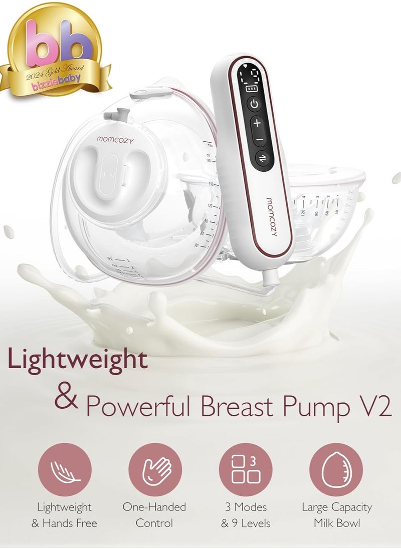 Momcozy V2 Wearable Electric Breast Pump – Hands-Free Pump with Multiple Suction Modes & 15 Levels – Quiet and Comfortable Design for Easy Breastfeeding