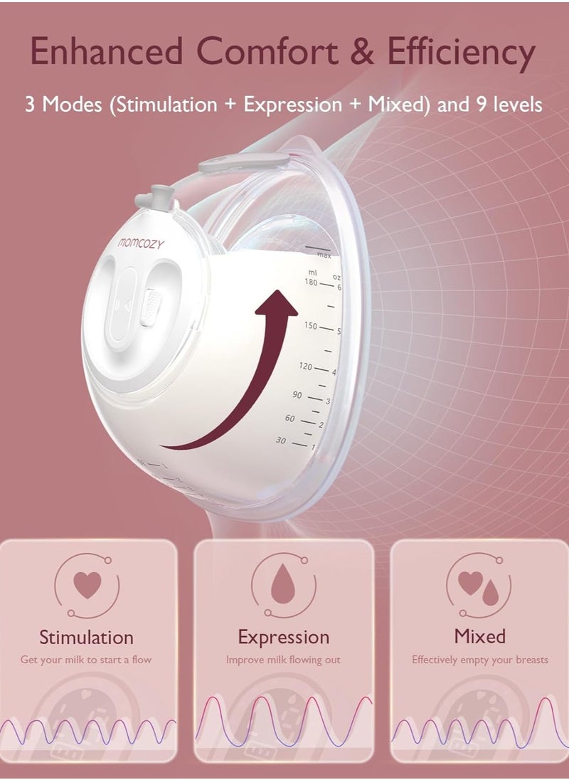 Momcozy V2 Wearable Electric Breast Pump – Hands-Free Pump with Multiple Suction Modes & 15 Levels – Quiet and Comfortable Design for Easy Breastfeeding
