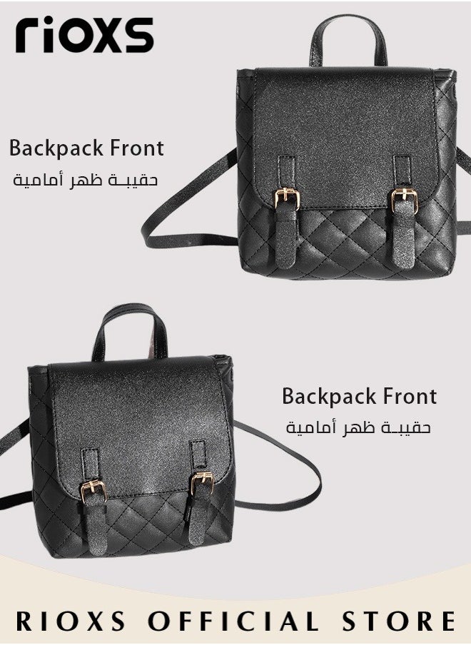 RIOXS - Women's Fashion Purse Backpack Leather Casual Ladies Shoulder Bag Potable Lightweight Waterproof Travel Backpack Black Small School Bag for Girls - Image 1