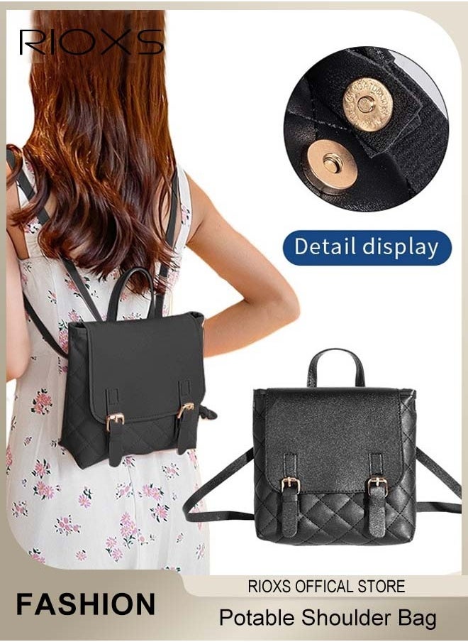 RIOXS - Women's Fashion Purse Backpack Leather Casual Ladies Shoulder Bag Potable Lightweight Waterproof Travel Backpack Black Small School Bag for Girls - Image 1