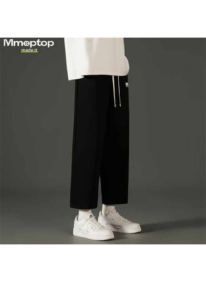 Mmoptop Trendy Casual Pants For Men, Spring And Summer Loose-fitting Comfortable Wide-leg Straight-leg Cropped Trousers Mzx01 Black 2XL - Image 5