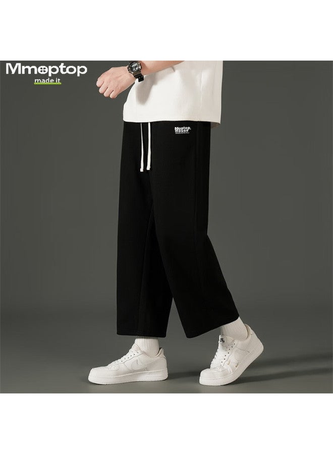 Mmoptop Trendy Casual Pants For Men, Spring And Summer Loose-fitting Comfortable Wide-leg Straight-leg Cropped Trousers Mzx01 Black 2XL - Image 4