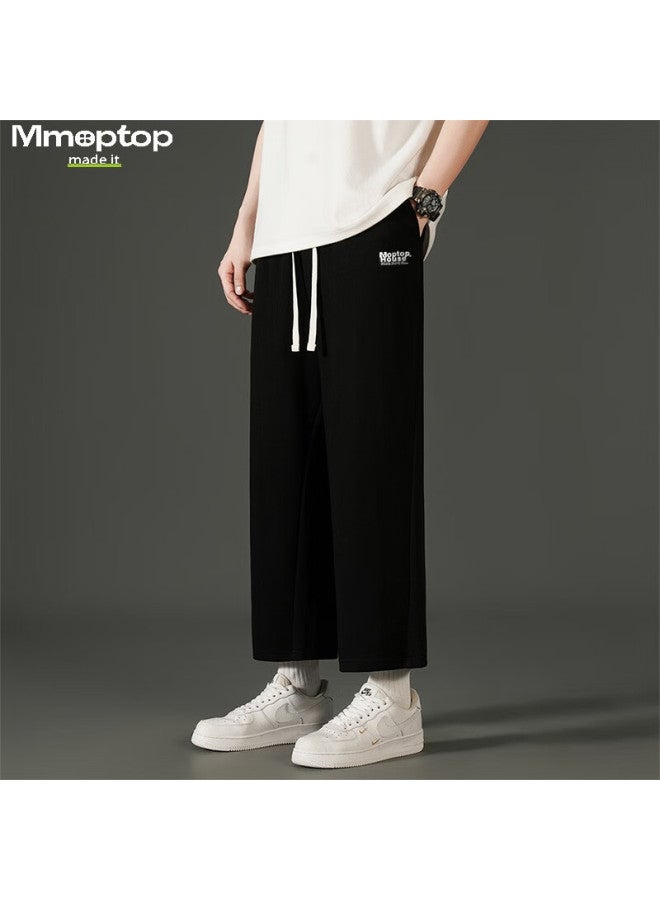 Mmoptop Trendy Casual Pants For Men, Spring And Summer Loose-fitting Comfortable Wide-leg Straight-leg Cropped Trousers Mzx01 Black 2XL - Image 1