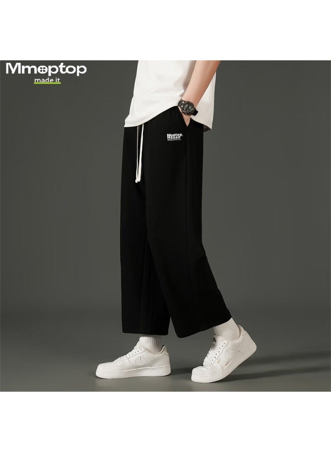 Mmoptop Trendy Casual Pants For Men, Spring And Summer Loose-fitting Comfortable Wide-leg Straight-leg Cropped Trousers Mzx01 Black 2XL - Image 3