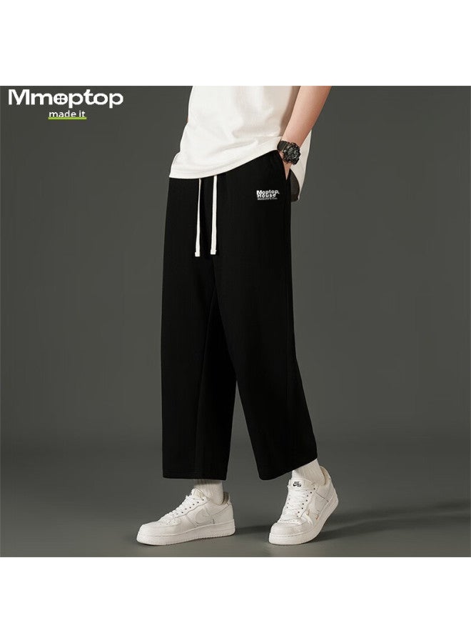 Mmoptop Trendy Casual Pants For Men, Spring And Summer Loose-fitting Comfortable Wide-leg Straight-leg Cropped Trousers Mzx01 Black 2XL - Image 2