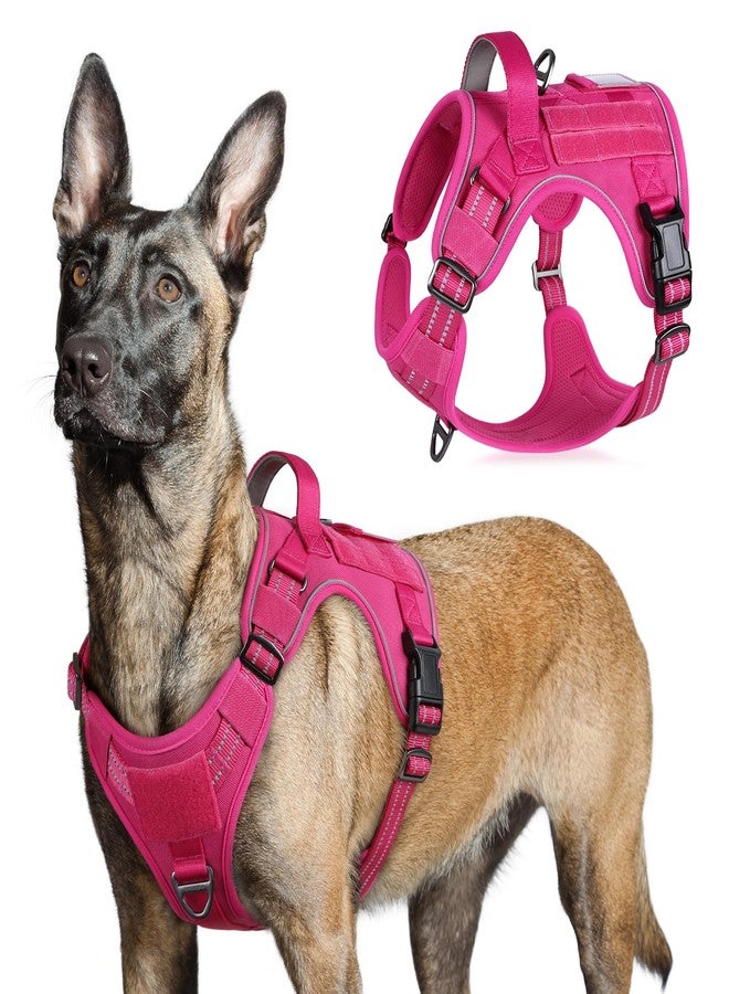 رابيتجو سرج تكتيكي للكلاب الكبيرة من رابيت جو، سترة عسكرية مانعة للشد مزودة بمقبض ونظام مول، سهولة التحكم أثناء التدريب والمشي، أحزمة عاكسة قابلة للتعديل، لون أحمر وردي، مقاس كبير - Image 1