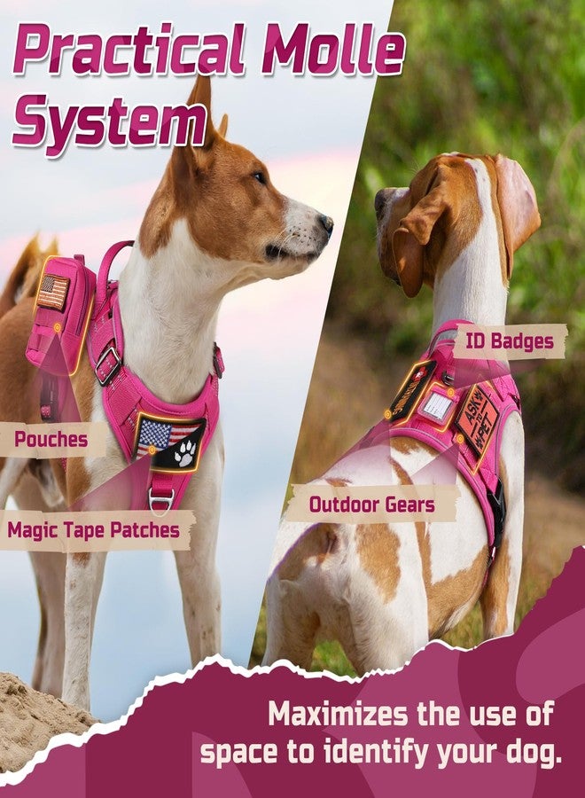 رابيتجو سرج تكتيكي للكلاب الكبيرة من رابيت جو، سترة عسكرية مانعة للشد مزودة بمقبض ونظام مول، سهولة التحكم أثناء التدريب والمشي، أحزمة عاكسة قابلة للتعديل، لون أحمر وردي، مقاس كبير - Image 3