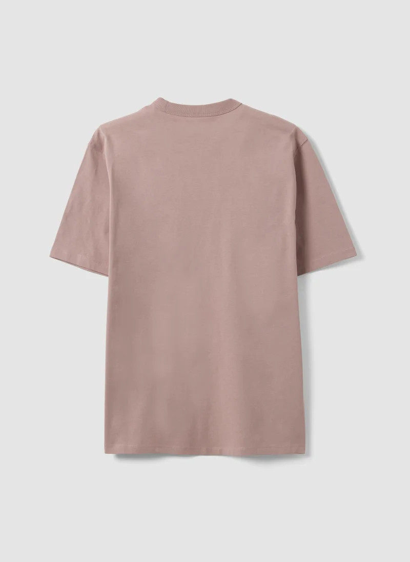 Ovs  OVS Pink Pure Cotton Crew-Neck T-Shirt, Relaxed Fit for Men | Best Price UAE