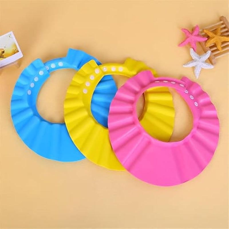 Adjustable Baby Shower Cap - Soft, Waterproof Shampoo Visor with Eye & Ear Protection for Infants & Toddlers in Blue, Yellow, Pink - 3-Pack for Gentle Hair Washing - Image 2