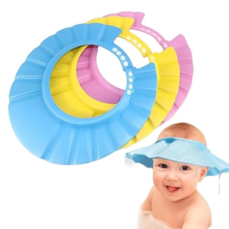 Adjustable Baby Shower Cap - Soft, Waterproof Shampoo Visor with Eye & Ear Protection for Infants & Toddlers in Blue, Yellow, Pink - 3-Pack for Gentle Hair Washing - Image 1