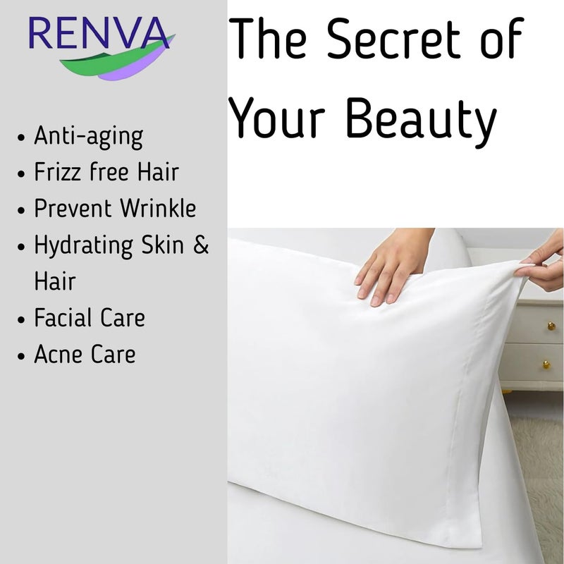 RENVA Set of 2 Satin Silk Pillowcase for Hair and Skin Standard Size 18"X 28" with Soft Breathable Smooths Cooling Pillow Covers for Sleeping (2, White) - Image 5
