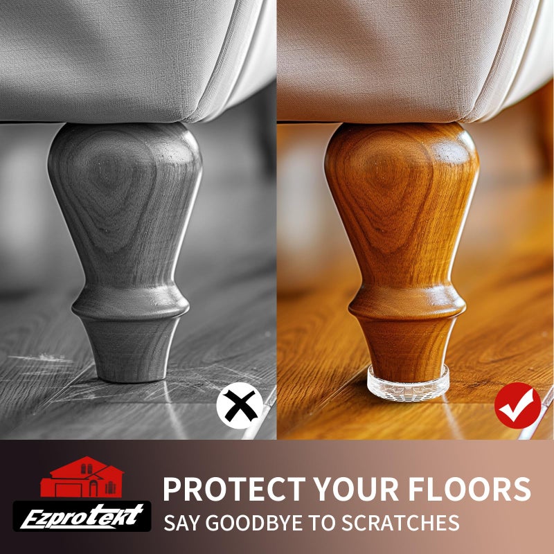Ezprotekt Non Slip Furniture Pads, 16 Pcs 1.6" Anti Skid Rubber Caster Cups, Round Furniture Coasters for Hardwoods Floors, Anti-Slip Furniture Grippers, Furniture Stoppers to Prevent Sliding (Clear) - Image 3