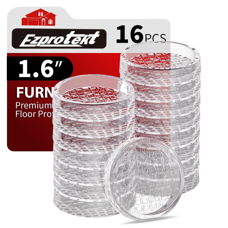 Ezprotekt Non Slip Furniture Pads, 16 Pcs 1.6" Anti Skid Rubber Caster Cups, Round Furniture Coasters for Hardwoods Floors, Anti-Slip Furniture Grippers, Furniture Stoppers to Prevent Sliding (Clear) - Image 1