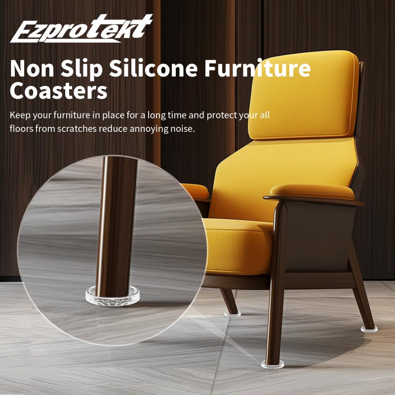 Ezprotekt Non Slip Furniture Pads, 16 Pcs 1.6" Anti Skid Rubber Caster Cups, Round Furniture Coasters for Hardwoods Floors, Anti-Slip Furniture Grippers, Furniture Stoppers to Prevent Sliding (Clear) - Image 5
