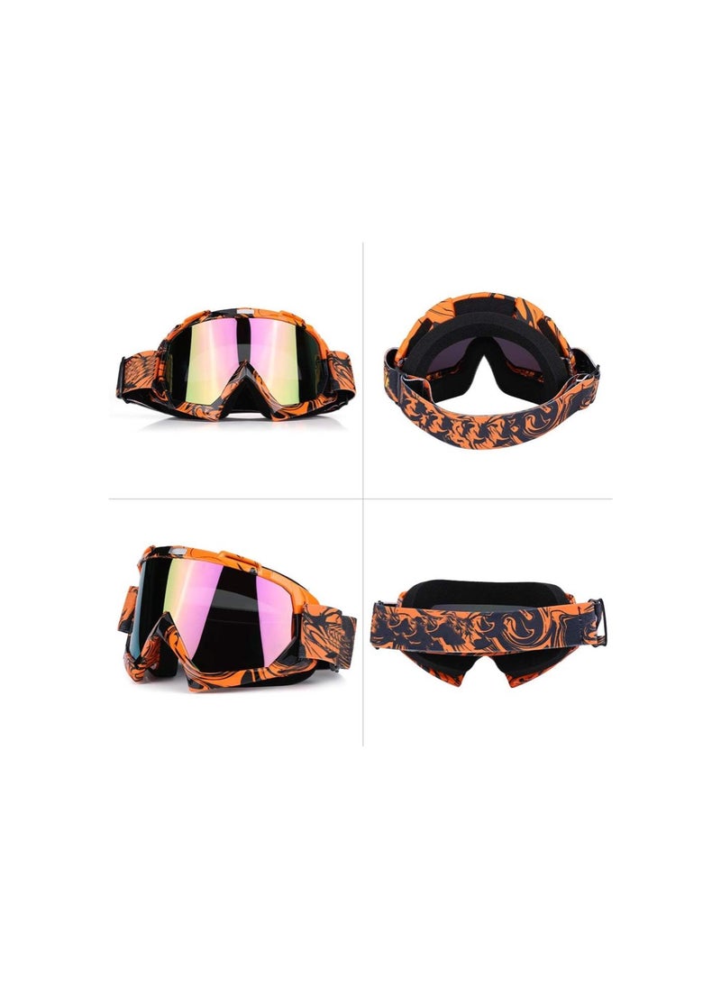 Generic - Motorcycle Goggles, Motorcycle Motocross Off Road Dirt Bike Racing Goggles Glasses Eyes Protection(Orange frame + colorful lens) - Image 1