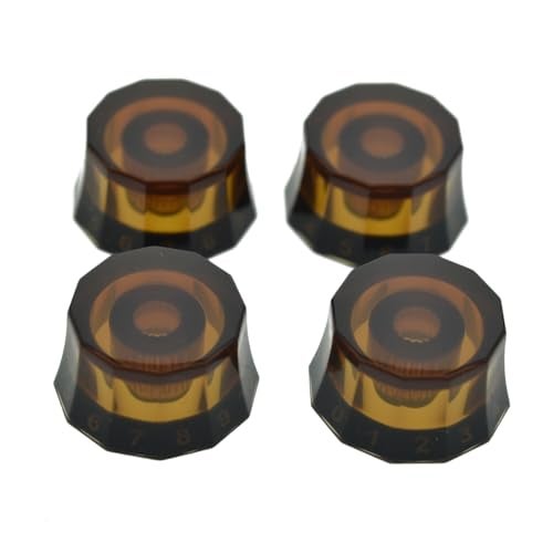 KAISH Pack of 4 Metric 18 Coarse Spline Lampshade Style Electric Guitar Knobs Speed Control Knobs for PRSLPSGLes Paul Amber with Black - Image 1