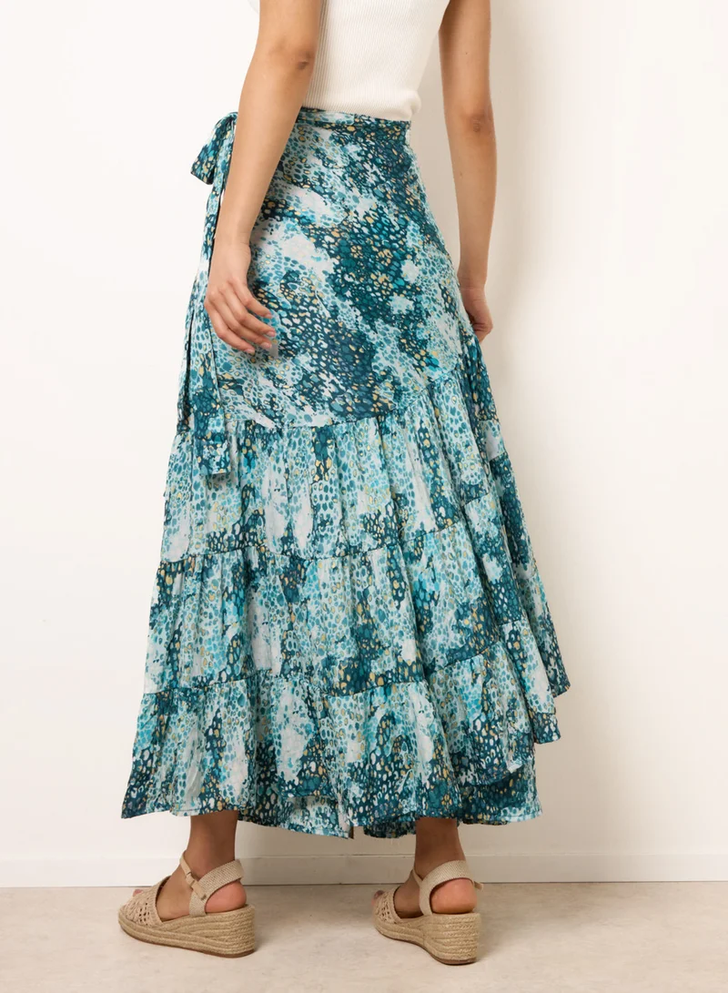 Blue Vanilla Wrap Metallic Tiered Skirt