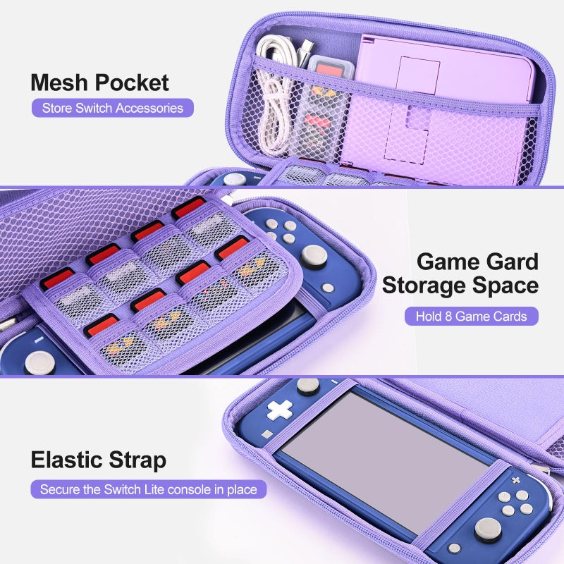 innoAura Switch Lite Case 18-in-1 Accessories Bundle for NS Switch Lite (2019), with Protective Carrying Case, Game Holder, Screen Protector & Cute Thumb Grips, Purple - Image 4