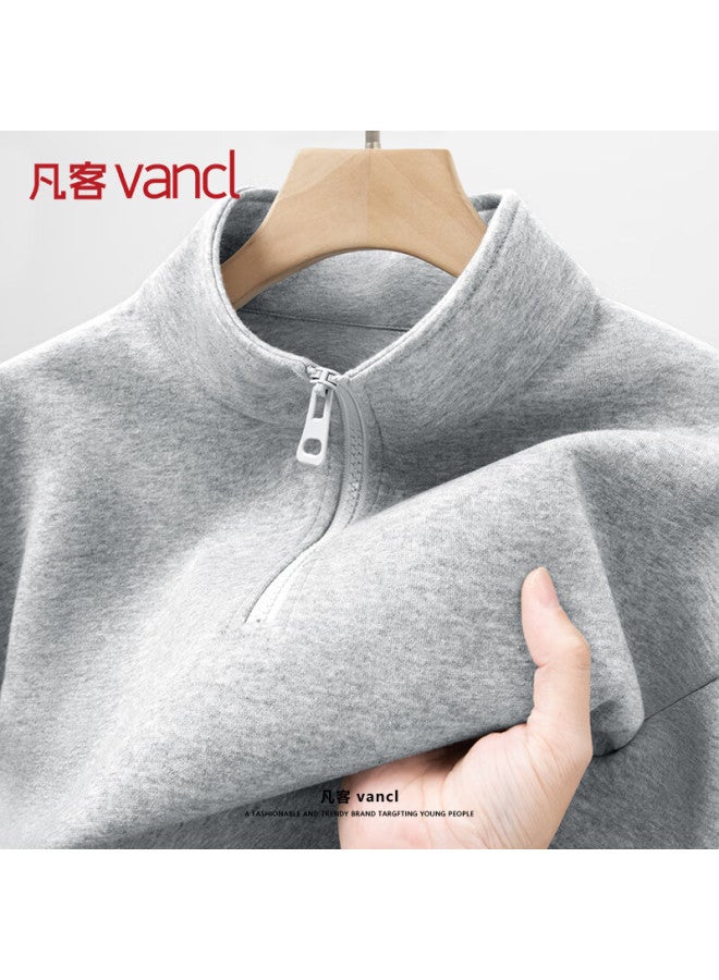 Vancl Men's Autumn Trendy Half-zip Stand Collar Sweatshirt, Large Size, Casual Long Sleeve, Heather Gray, L