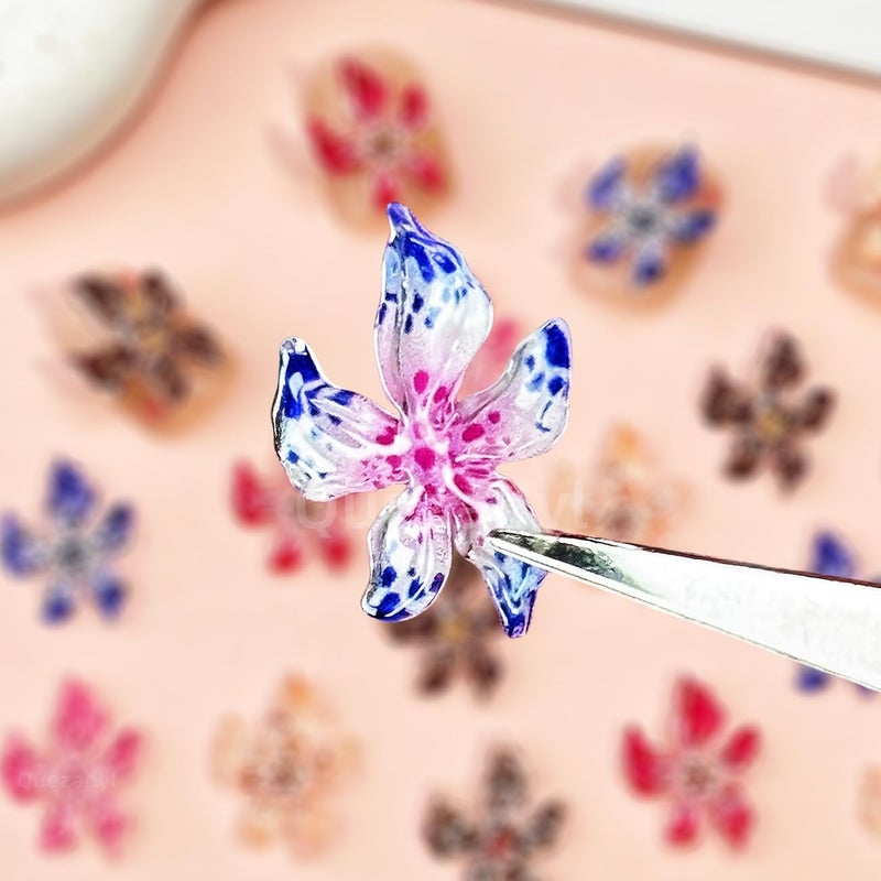 Quezadyl 100PCS Flower Nail Art Charms 3D Hawaii Flowers Nail Rhinestones Hibiscus Floral Nail Gems 3D Mixed Colorful Flower Nail Diamonds Spring Summer Nail Jewelry Nail Decor for Women Acrylic Nail Supplies - Image 4