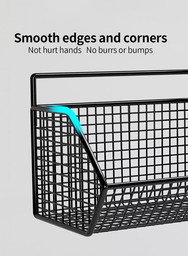 إتش كيو جيمنغ سلة تخزين المطبخ المثبتة على الحائط، منظم رف التوابل، أرفف مخزن للتخزين، سلال معلقة على الحائط للمطبخ، الحمام، سلال خضروات الفاكهة ذات الأسلاك المعدنية، ثلاث شبكات (أسود) - Image 3