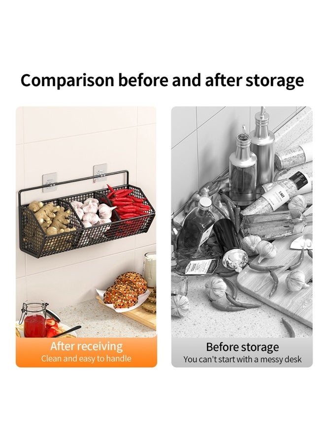 إتش كيو جيمنغ سلة تخزين المطبخ المثبتة على الحائط، منظم رف التوابل، أرفف مخزن للتخزين، سلال معلقة على الحائط للمطبخ، الحمام، سلال خضروات الفاكهة ذات الأسلاك المعدنية، ثلاث شبكات (أسود) - Image 5