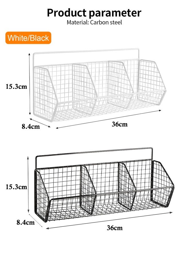 إتش كيو جيمنغ سلة تخزين المطبخ المثبتة على الحائط، منظم رف التوابل، أرفف مخزن للتخزين، سلال معلقة على الحائط للمطبخ، الحمام، سلال خضروات الفاكهة ذات الأسلاك المعدنية، ثلاث شبكات (أسود) - Image 2