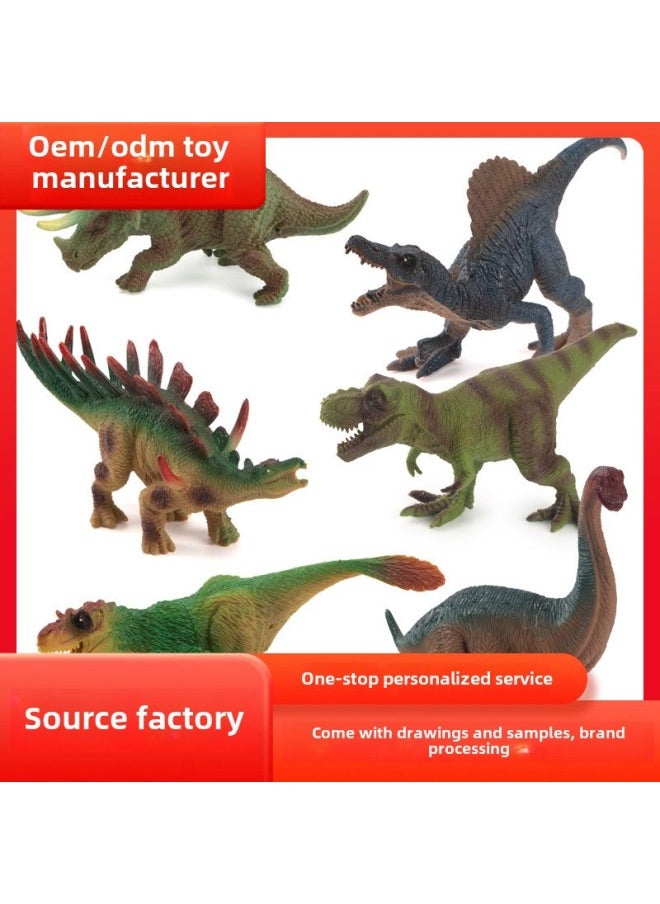 Generic - 6-inch Soft Rubber Dinosaur Toy Model Tyrannosaurus Rex Wrist Dragon Nail Dragon Triceratops Children's Little Boy Toy-颜色:7寸实心恐龙6只装 - Image 1