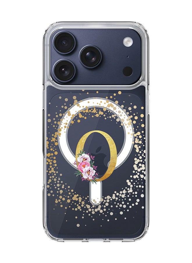 Stylizedd Classic Clear MagSafe Case for iPhone 17 Pro , Hybrid Soft Case Flexible Edges Anti Drop TPU PC Gel Thin Transparent Cover [ Designed for iPhone 17 Pro ] - Custom Monogram Initial Letter Floral Pattern Alphabet - O  (Clear )