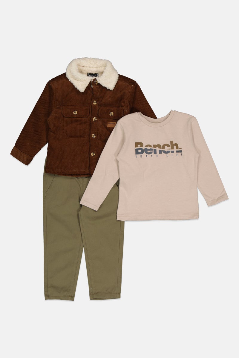 Bench Toddlers Boy 3 Pieces Brand Logo Top And Bottom Set, Brown/Olive - Image 2