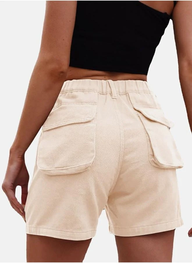 يونيكي Beige Solid Denim Shorts