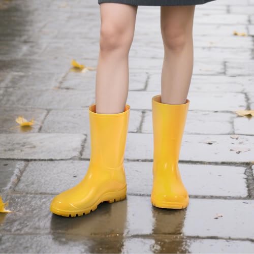 Asgard Women's Mid Calf Rain Boots Short Rubber Boots Waterproof Garden Shoes for Ladies Yellow 39 (8.5) - Image 2