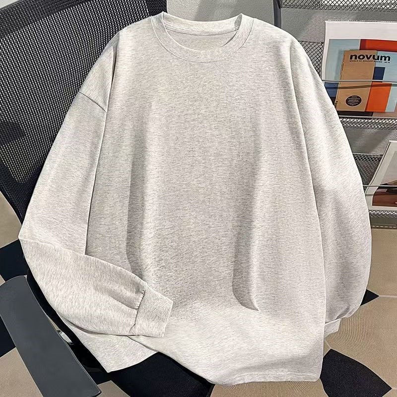400G heavyweight Xinjiang cotton white pure cotton long-sleeved T-shirt for men and women, autumn and winter inner wear loose casual base shirt - Image 1