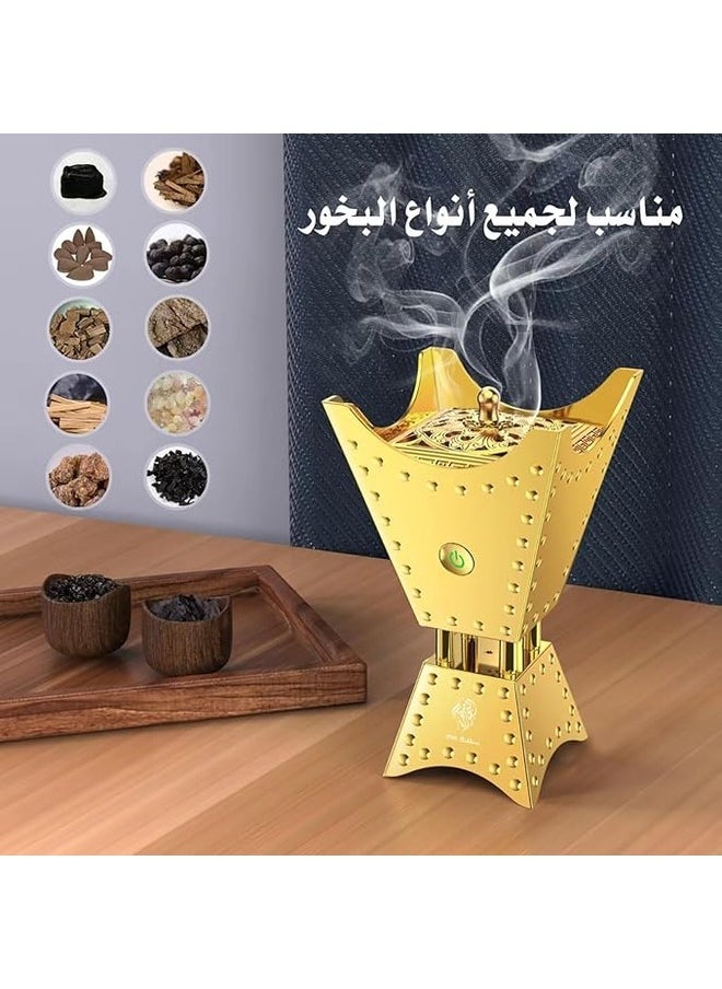 عود بخور مبخرة كهربائية بتصميم ديكور عطري مبخرة كهربائية باللون الذهبي  - Image 2
