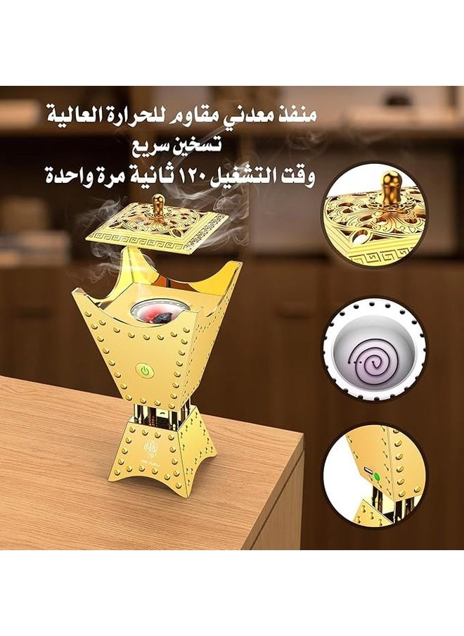 عود بخور مبخرة كهربائية بتصميم ديكور عطري مبخرة كهربائية باللون الذهبي  - Image 3