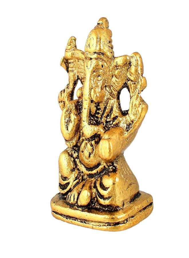 CraftVatika Metal Ganesh Idol for Diwali Decoration Item - Ganesha for Car Dashboard Small Ganpati Statue Figurine Murti for Home Office, Tabledesk Diwali Gift Items (Golden 4.5 CM Height) (Set of 1) - Image 4