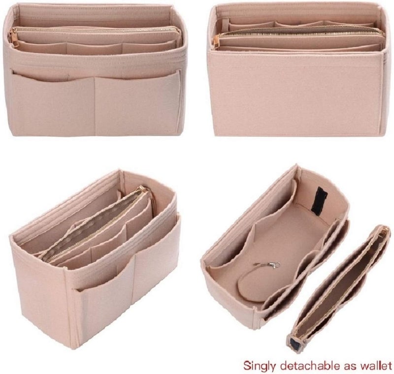ZTUJO Purse Organizer Insert, Felt Bag Organizer with Metal Zipper, Handbag & Tote Shaper, For Speedy Neverfull Tote, 7 Sizes(Medium, Beige) - Image 3