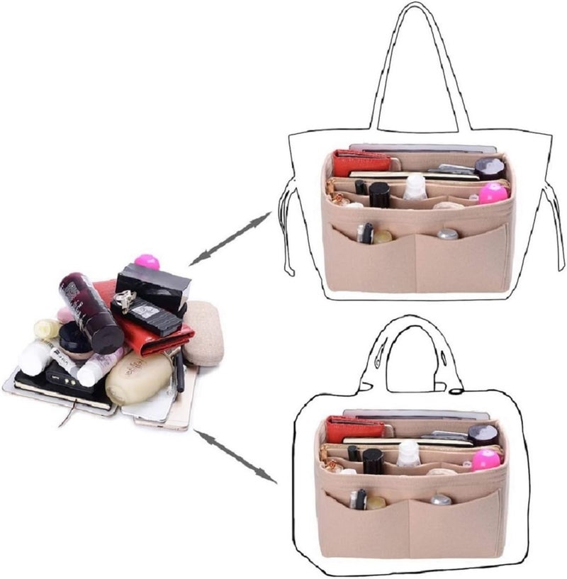 ZTUJO Purse Organizer Insert, Felt Bag Organizer with Metal Zipper, Handbag & Tote Shaper, For Speedy Neverfull Tote, 7 Sizes(Medium, Beige) - Image 4