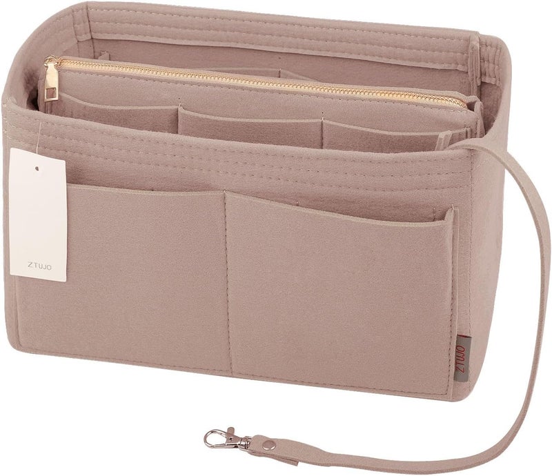 ZTUJO Purse Organizer Insert, Felt Bag Organizer with Metal Zipper, Handbag & Tote Shaper, For Speedy Neverfull Tote, 7 Sizes(Medium, Beige) - Image 1