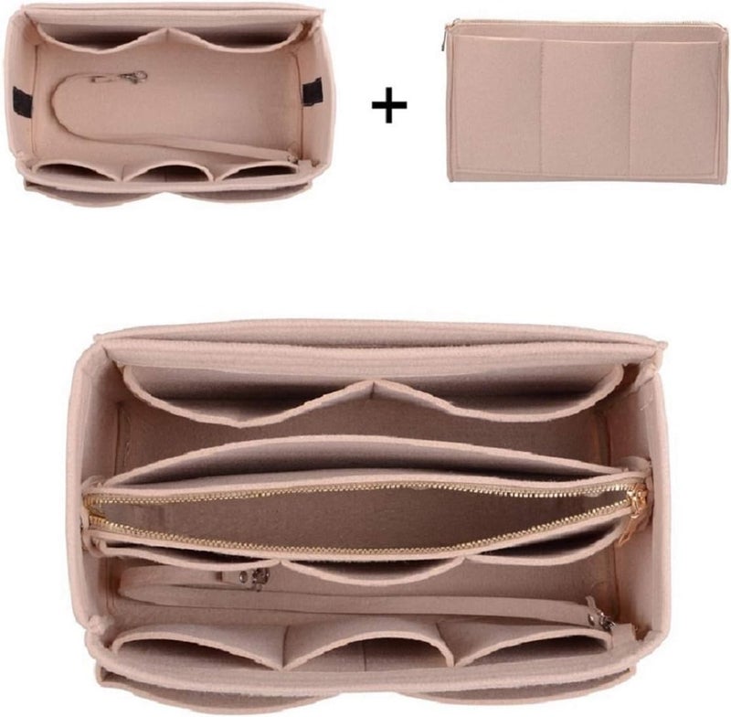 ZTUJO Purse Organizer Insert, Felt Bag Organizer with Metal Zipper, Handbag & Tote Shaper, For Speedy Neverfull Tote, 7 Sizes(Medium, Beige) - Image 5