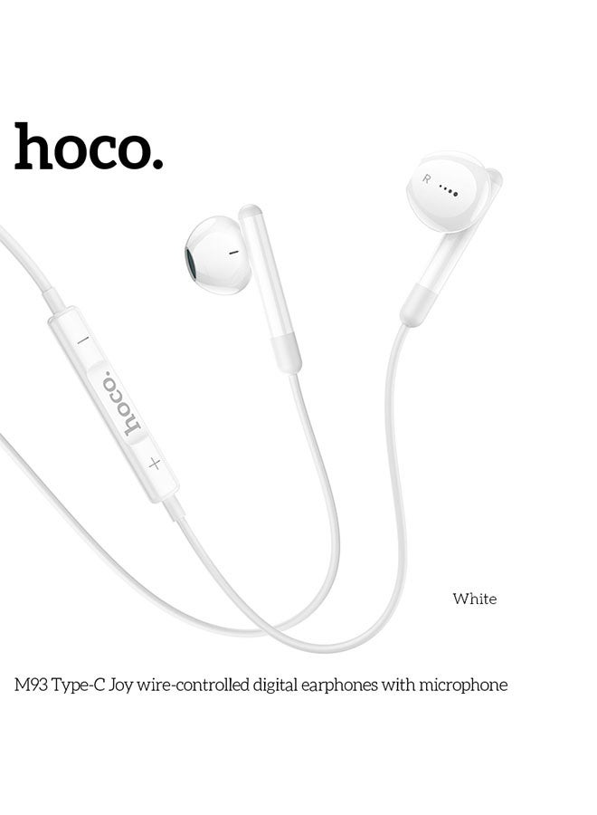 hoco. M93 Small Joy Wire-Controlled Digital Earphones With Microphone, Plug: Type-C, Compatible Huawei Xiaomi OnePlus iPad Pro/iPad Air Type-C Interface(White) - Image 2